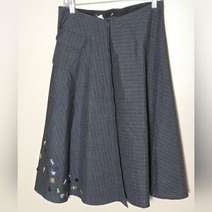 Vintage Y2K Anthroplogie Lance Karesh Embellished Silk Blend Pinstripe Skirt, 6